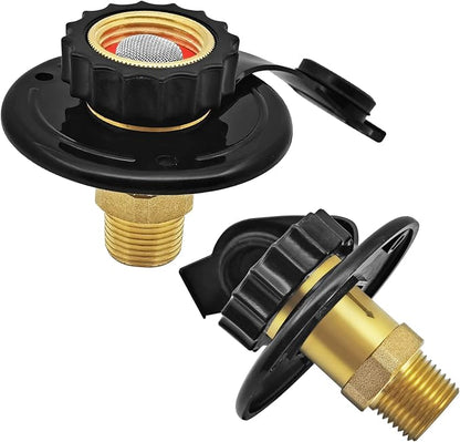 RV City Water Fill Inlet Flange Check Valve Water Hookup Connector 3/4 NH Female to 1/2 NPT Male Mount Lead-Free Brass Flush RV Water Backflow Preventer with Dust Plug for RV Camper Motorhome