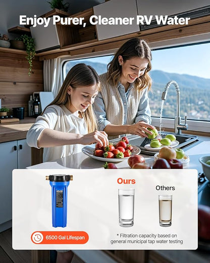 VEVOR RV Water Filter, 2.5 x 10 in Water Filter System for Campers, Remove Sediments, Chlorine, Bad Tastes, Odors, and Most Contaminants, RV Filter for RVs, Boats, Vans