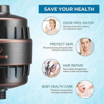 Upgrade Shower Filter,20-Stage Shower Head Filter with 2 Replaceable Filter Cartridges,High Output Shower Water Filter for Removing Chlorine and fluoride-Oil Rubbed Bronze