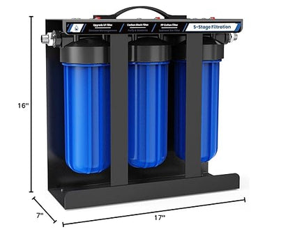 RV Water Filter System,5-Stage Water Filtration for Rvs and Campers, 0.01 Micron Filters Out Sediments, Chlorine, Vocs, Heavy Metals, Odors for Travel Trailers, Boats, 1" Inlet/Outlet