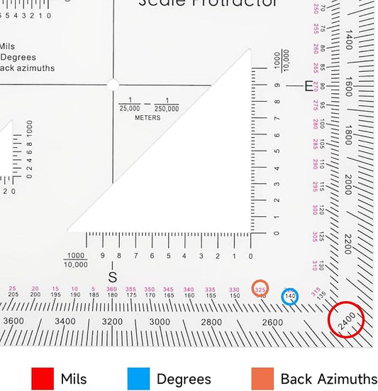 CYA MP-2 GTA 5-2-12 Military Map Protractor - UTM MGRS Coordinate Scale | GTA 5-2-12 equivalent map protractor with degrees, mils & reverse azimuths. Fits 1:10k to 1:250k UTM/MGRS charts.