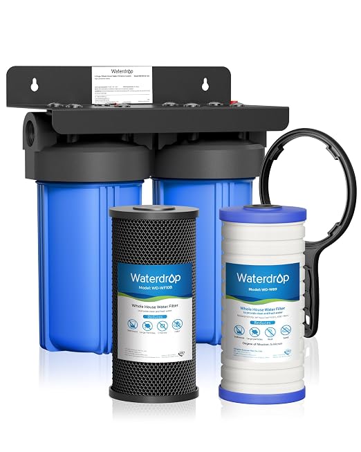 Waterdrop WHF21-BG 2-Stage Whole House Water Filter System, 5 Micron | Highly Reduces Chlorine, Taste, Odor, 5-Stage Filtration, with CTO Carbon Filter and Sediment Filter, 1" Inlet/Outlet