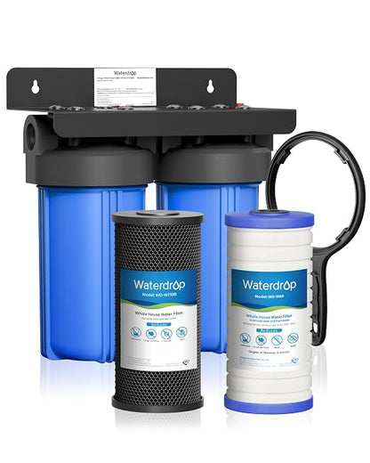 Waterdrop WHF21-BG 2-Stage Whole House Water Filter System, 5 Micron | Highly Reduces Chlorine, Taste, Odor, 5-Stage Filtration, with CTO Carbon Filter and Sediment Filter, 1" Inlet/Outlet