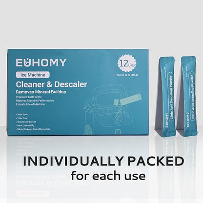 EUHOMY Ice Maker Cleaner & Descaler | 12 Use & Individually Packed for Each Use | Ice Machine Cleaner with Organic Citric Acid Descaling Powder Compatible with All Brands