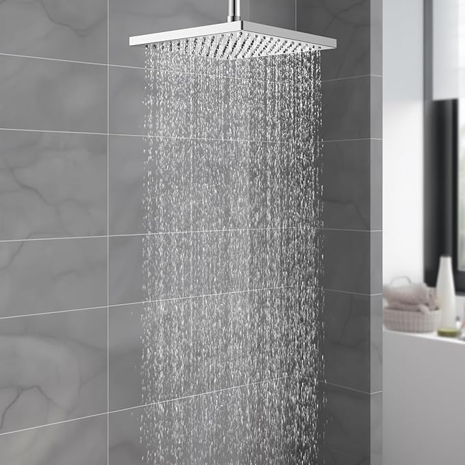 Hibbent cUCPC Certified Thickness Metal Shower Head, 12'' High Pressure Shower Heads, Square Large Bathroom Rainfall Shower Head with Adjustable Brass Ball Joint, Waterfall Full Body Coverage, Chrome