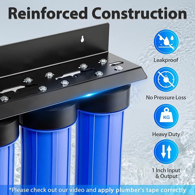 iSpring Whole House Water Filter System & WSP-50 Reusable Whole House Spin Down Sediment Water Filter, 50 Micron Flushable Prefilter Filtration, 1" MNPT + 3/4" FNPT, Lead-Free Brass