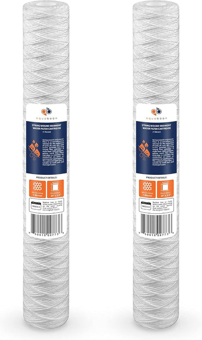 Aquaboon 1 Micron 20" x 2.5" String Wound Water Filter Cartridge - Whole House Water Filter Replacement for Well Water Matches SWC-25-2005, 2-Pack