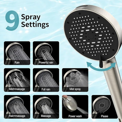 SR SUN RISE NSF Certified Filtered Shower Head 9-Spray Setting with Handheld for Hard Water to Remove Chlorine High Pressure Anti-Clog Nozzles (4 Filters, Brushed Nickel)