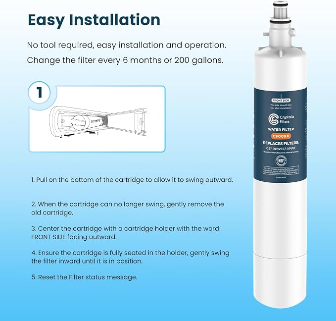 Crystala Filters Replacement for GE® RPWFE, RPWF (with CHIP) Refrigerator Water Filter, Compatible with WSG-4, WF277, GFE28GMKES, PFE28KBLTS, GYE22HMKES, DFE28JSKSS, GFE28GYNFS, GFD28GYNFS, 3 Pack | Compatible with GFE28GYNFS, GFE28GELDS, PFE28KELDS, P...