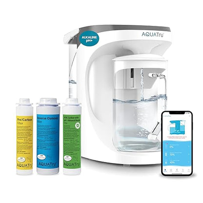 AquaTru Carafe Smart Alkaline Countertop Water Purifier | App-Connected 4-Stage Reverse Osmosis System with Glass Carafe Removes Forever Chemicals, Lead & Fluoride | Adds Minerals | No Plumbing