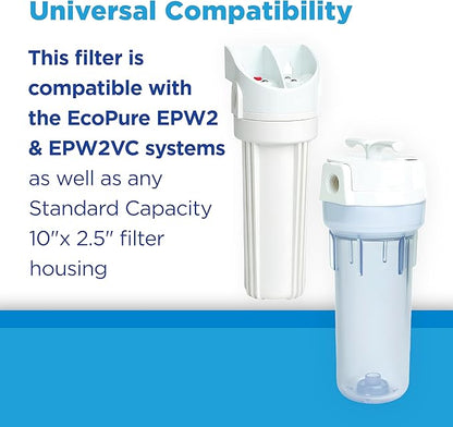 EcoPure EPW2C Carbon Block Universal Whole Home Water Filter 2-Pack – Fits Standard Capacity Systems – NSF Certified – 5 Micron – Reduces Chlorine, Sediment, Sand, Dirt & Rust – 3-Month Life per Filter