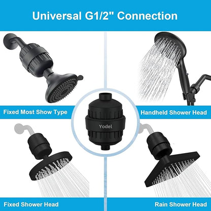 Yodel Shower Filter with 6 Cartridge Matte Black - Hard Water Softener, 99% Removes Chlorine & Impurities, Improves Skin & Hair Condition, Universal Fit for Shower Heads