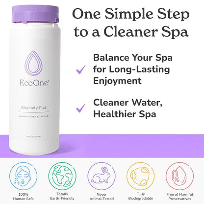 Alkalinity Plus by EcoOne | Natural Water pH Increaser for Hot Tub Application | Chlorine-Free, Phosphate-Free Hot Tub pH Increaser | Increases Alkalinity & Neutralizes pH to Prevent Buildup, 2 Lbs