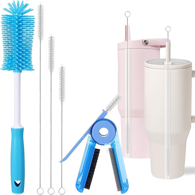 XANGNIER 5 Pcs Water Bottle Cleaner Brush Set for Hydrojug 20 oz/32 oz/40 oz Cup,Multifunctional Bottle Brush and Long Straw Cleaner Brush,Cleaning Kit for Owala/Stanley/Yeti Tumbler Cup Accessories