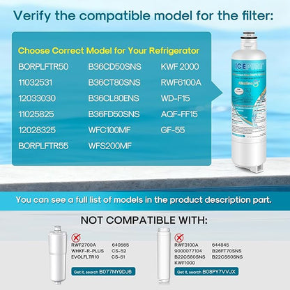 ICEPURE Alkaline BORPLFTR50 Refrigerator Water Filter Replacement for Bosch Ultra Clarity Pro 11032531, 12033030, BORPLFTR55, 12028325, 11025825, B36CT80SNS, WFC100MF, WFS200MF, Enhances PH, 3Pack