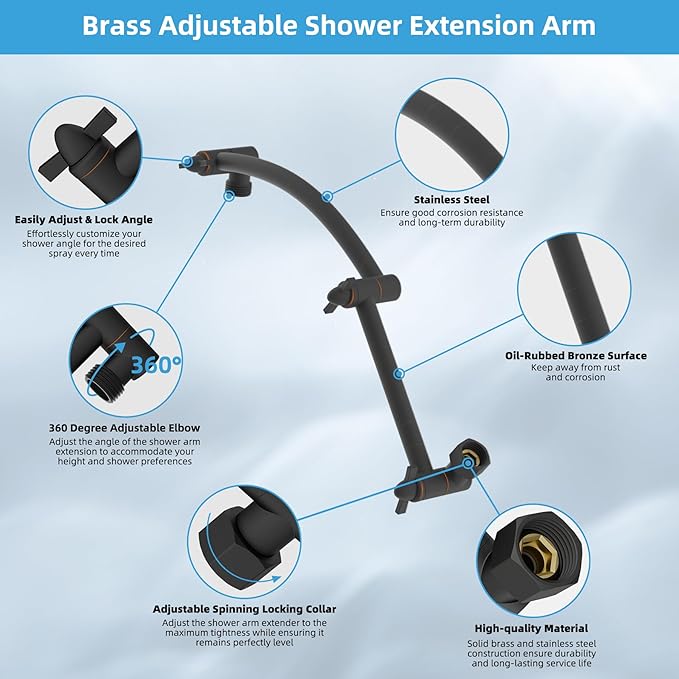 Hibbent All Metal cUPC Certified Rain Shower Head, 10'' High Pressure Rainfall Showerhead with 16" Shower Head Extension Arm, Brass Adjustable Shower Arm Extender, fixed Showerheads, Oil Rubbed Bronze