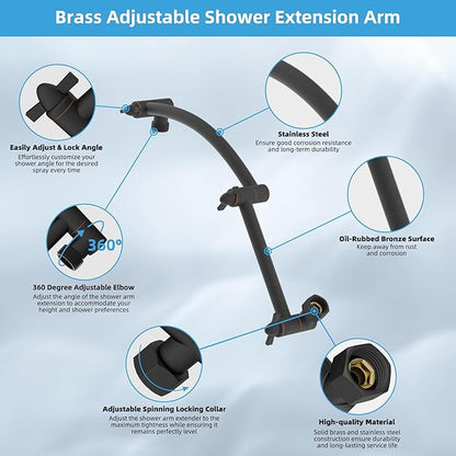 Hibbent All Metal cUPC Certified Rain Shower Head, 10'' High Pressure Rainfall Showerhead with 16" Shower Head Extension Arm, Brass Adjustable Shower Arm Extender, fixed Showerheads, Oil Rubbed Bronze