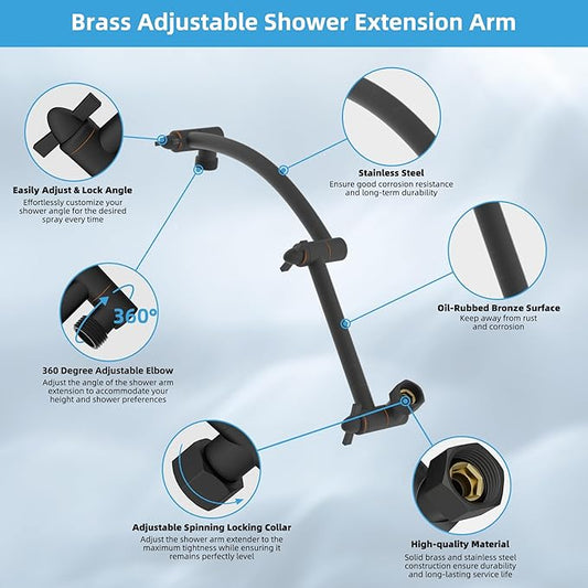 Hibbent All Metal cUPC Certified Rain Shower Head, 10'' High Pressure Rainfall Showerhead with 16" Shower Head Extension Arm, Brass Adjustable Shower Arm Extender, fixed Showerheads, Oil Rubbed Bronze