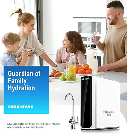 DESENRUIS Reverse Osmosis System, Dual RO Water Filter, 800 GPD Fast Flow, 3:1 Pure to Drain, Tankless Under Sink RO System, Reduce PFAS & TDS, Smart LED Faucet