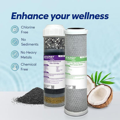 RF-2050 2-Filter Set, 2.5" × 10" Universal Fit - Alkaline Multi-Stage + Carbon Block - KDF-55 Activated Carbon - Mineral pH Balance - Reduces Chloramines, Chlorine, Heavy Metals, Taste & Odor