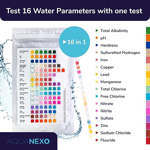 16 in 1 Drinking Water Test Kit - 25 Test Strips for Tap, Well & City Water - Tests Lead, Copper, Iron, Fluoride, Chlorine, Hardness, pH, Nitrate, Alkalinity & More