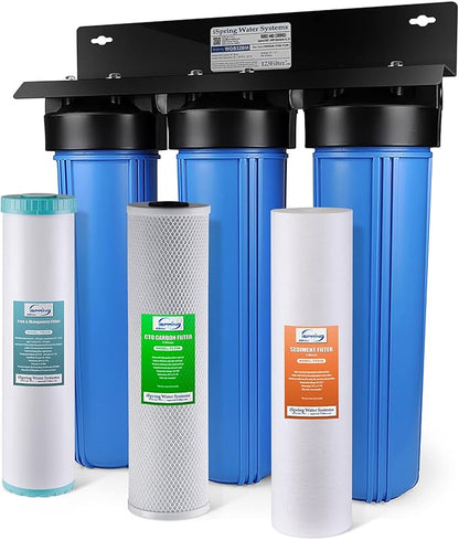iSpring WGB32BM 3-Stage Whole House Water Filtration System w/ 20-Inch Sediment, Carbon Block, and Iron ; Manganese Reducing Filter & UVF55FS Whole House UV Water Filter