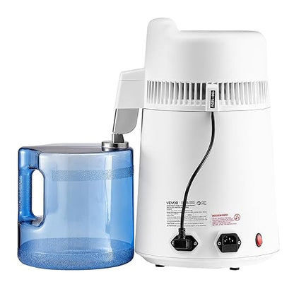 VEVOR Water Distiller, 6L/1.6 Gallon Large Distilled Machine, 900W Distilling Water Maker, 304 Stainless Steel Interior Stiller with Plastic Container, Countertop Distiller for Home, White