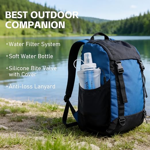 AXEN Collapsible Water Bottle with Filter System, Soft Hydration Flask for Trail Running, Camping, Hiking, Cycling, 700ml Clear