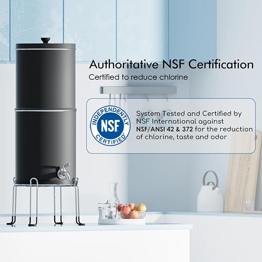 Purewell 3-Stage 0.01μm Ultra-Filtration Gravity Water Filter System, NSF/ANSI 42&372 Certification, 304 Stainless Steel Countertop System with 2 Filters and Stand, Reduce 99% Chlorine, 2.25G, PW-OB