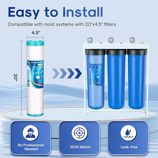 ICEPURE 5 Micron 20" x 4.5" KDF/GAC Resin Reusable Replacement, Heavy Metal Removal Whole House Water Filter Cartridge Compatible with FM25B, RFFE20-BB, CFRFFE-20BB Models, 1-Pack
