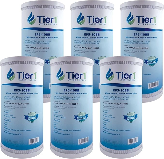 Tier1 5 Micron 10 x 4.5 Water Filter | Whole House Carbon Block Water Filter Replacement Cartridge | Replacement for Pentek EP-BB, EP5-BB, 155548-43, CG5-104, EV910805 | 4.5 x 10 Water Filter (6-Pack)