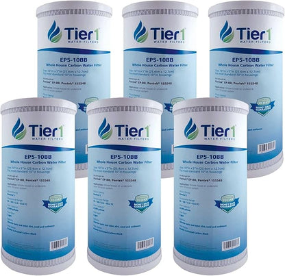 Tier1 5 Micron 10 x 4.5 Water Filter | Whole House Carbon Block Water Filter Replacement Cartridge | Replacement for Pentek EP-BB, EP5-BB, 155548-43, CG5-104, EV910805 | 4.5 x 10 Water Filter (6-Pack)