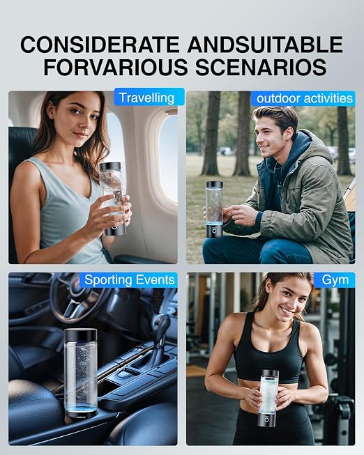 Hydrogen Water Generator Bottle - 400ml Rechargeable Ionizer, Portable Hydrogen Rich Water Cup Maker, Travel, Sports, Gift (Black)