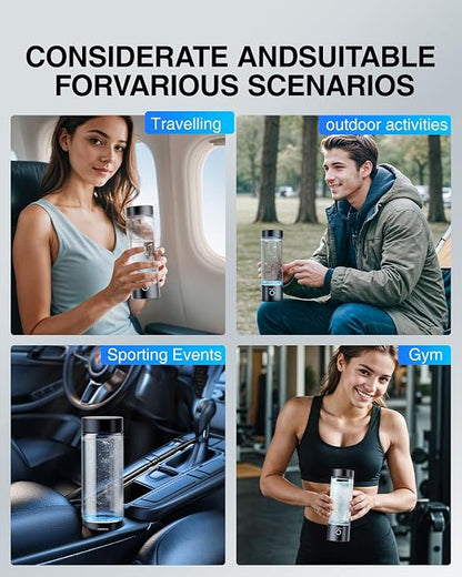 Hydrogen Water Generator Bottle - 400ml Rechargeable Ionizer, Portable Hydrogen Rich Water Cup Maker, Travel, Sports, Gift (Black)