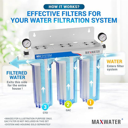Max Water 5 Micron Replacement Water Filter Set 10” x 2.5” Sediment & Carbon Block (PP + CTO), 10 Pack