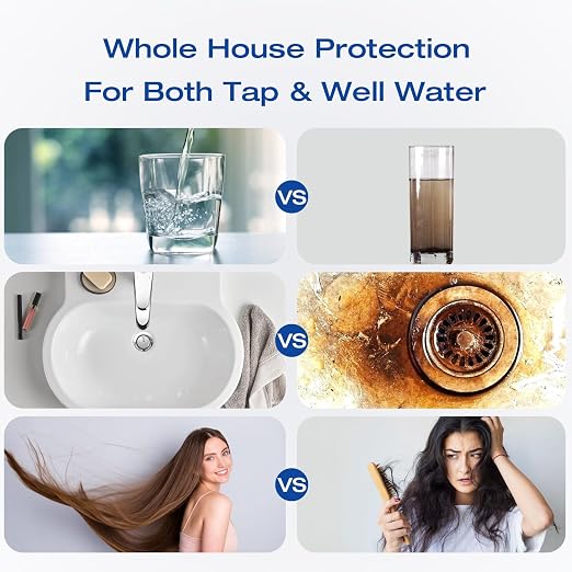 H&G Lifestyles Whole House Water Filter System,Iron Filter for Well Water | Remove Sulfur Odor Chlorine and Heavy Metal,Improve Water Taste, 3 Stage Home Water Softener Filtration System