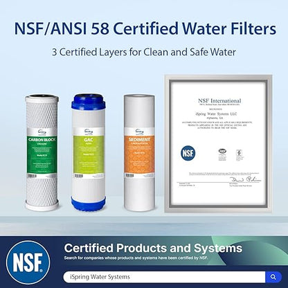 iSpring US31 Under Sink Water System, NSF Certified 3-Stage Water Filters, Reduces PFAS, Chloramine, Chlorine and More, Tankless Water Filter System with Faucet