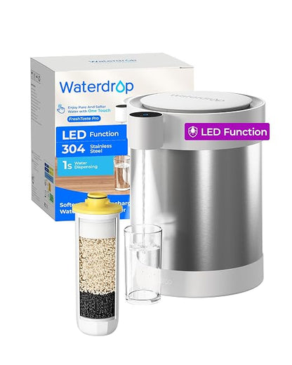 Waterdrop ED09W Rechargeable Non-Gravity Water Filter System with LED Function, Reduces 70+ Contaminants, Lead, Chlorine, 5-Stage Stainless Steel Filtration System, 22-Cup