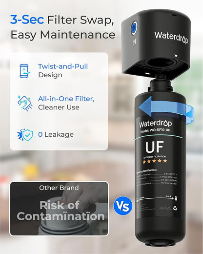 Waterdrop RF10-UF Water Filter Replacement for WD-10UA/10UA-UF/10UB/10UB-UF | Reduces PFOA/PFOS, Lead, Chlorine, Bad Taste & Odor, 0.01 μm, 1 Year, 1 Pack (Not Compatible with TSA-UF)