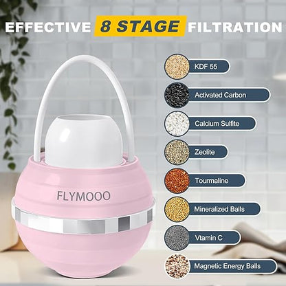 FLYMOOO Bath Filter for Tub, Bathtub Faucet Water Filter with 8 Stages & 2,500 Gallons of Filtration to Reduce Contaminants for Softer, Smoother Skin (Pink)