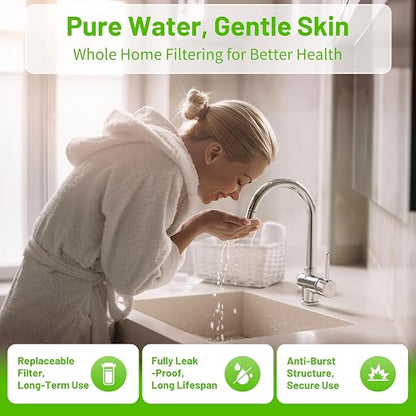 Whole House Water Filter System, 3 Stage Home Water Filter System for Well Water City Water, Includes 3 Sets Filters (2 Years use), 3/4” Port, Reduces Chlorine,Taste, Sediment for Cleaner Water
