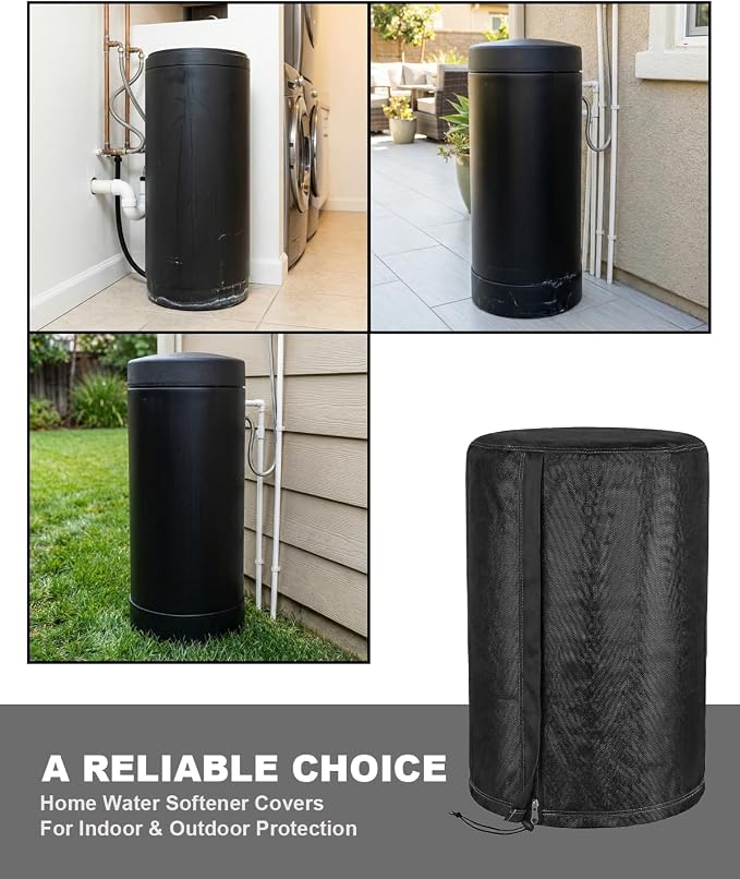 Deosk 18.5"X33" Cover For Water Softener Salt Brine Tank, Outdoor Waterproof Home Water Softener Storage Covers-Round Salt Brine Tank Protective Cover With Zipper And Adjustable Drawstring(Black)
