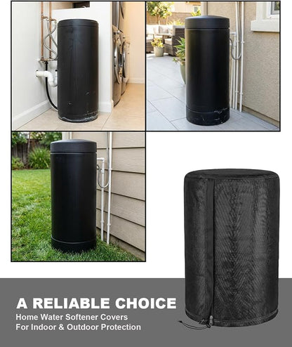 Deosk 18.5"X33" Cover For Water Softener Salt Brine Tank, Outdoor Waterproof Home Water Softener Storage Covers-Round Salt Brine Tank Protective Cover With Zipper And Adjustable Drawstring(Black)