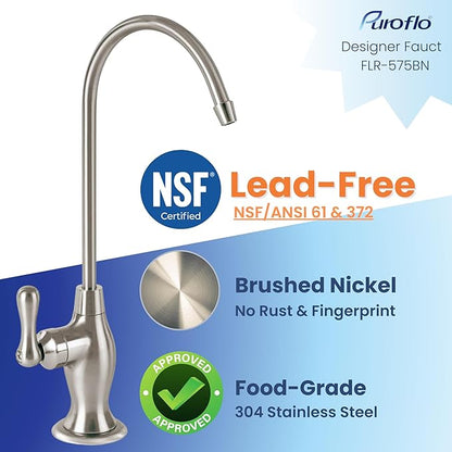 Brushed Nickel Reverse Osmosis Faucet, NSF Certified, Non‑Air Gap for Under Sink Water Filtration System, RO System Drinking Water Faucet, FLR-575BN