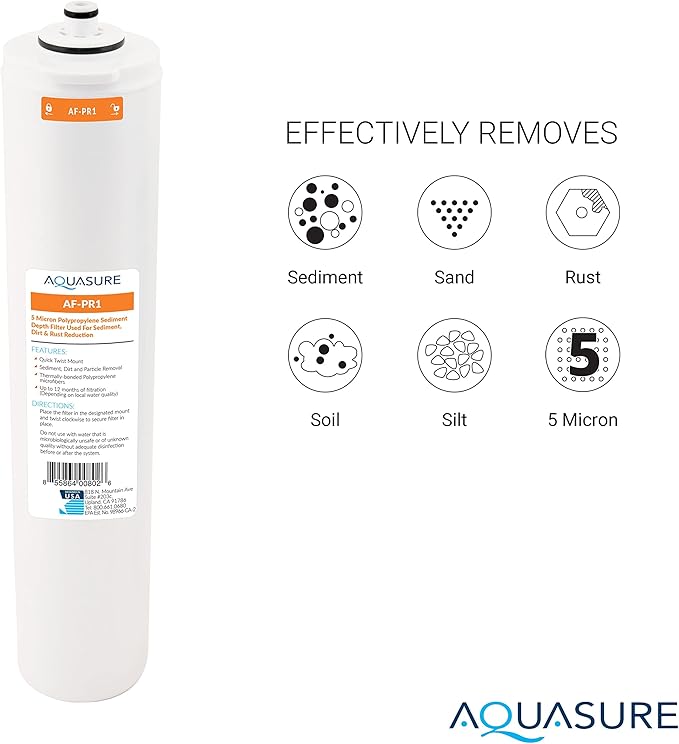 Aquasure ‎‎Premier Series Stage 1, 2, 4 Sediment, Carbon Block & Alkaline Remineralizing Replacement Filter Cartridge AF-PRE-ALK, for AS-PR75/100 4-Stage Reverse Osmosis RO Water Filtration System