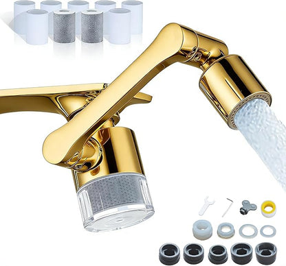ATQ Sink Faucet Extender Aerator Reduce 99% Lead, Chlorine, 1080° Rotating 2 Modes Spray Attachment for kitchen/Bathroom/Toddlers, 9pcs Filter (Aerator1080 - Bright Gold)