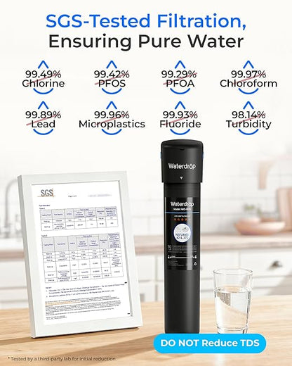Waterdrop 15UA Under Sink Water Filter System, 2 Years, Reduces Lead, Chlorine, Bad Taste & Odor, Under Counter Water Filter Direct Connect to Kitchen Faucet, NSF/ANSI 42 Certified, USA Tech