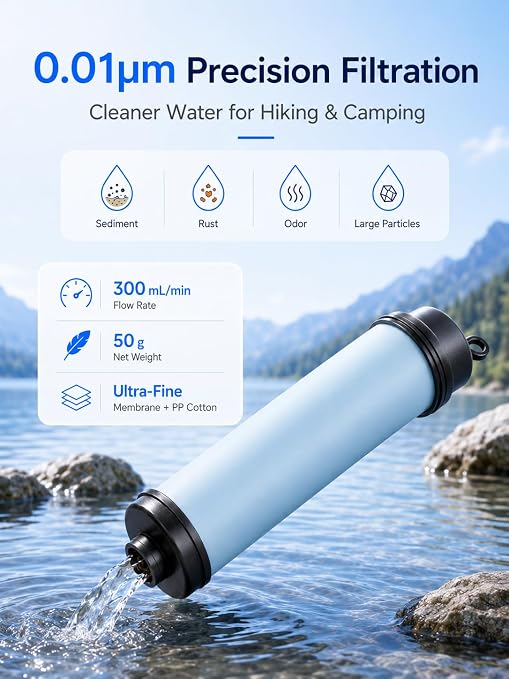 Gravity Water Filter System, TPU Water Purifier Bag, 0.01 Micron Ultrafiltration, 4000L Lifespan, BPA-Free Portable Water Filtration for Camping, Backpacking, Survival Gear (1.6 Gallon/6L)