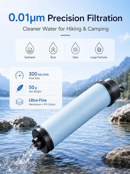 Gravity Water Filter System, TPU Water Purifier Bag, 0.01 Micron Ultrafiltration, 4000L Lifespan, BPA-Free Portable Water Filtration for Camping, Backpacking, Survival Gear (1.6 Gallon/6L)