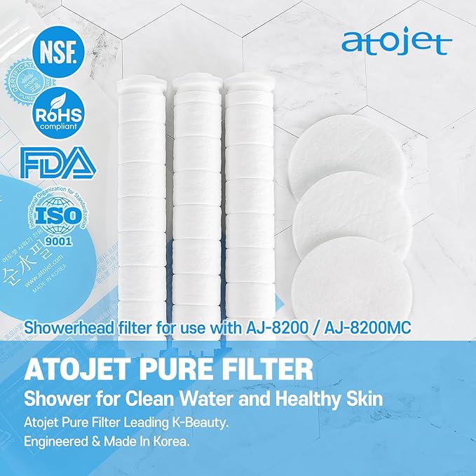 Showerhead Replacement Filters Inspired By Korea's Beauty Culture | Pure Sediment Filters (Head 6pcs+Body 6pcs) for use with AJ-8200 / AJ-8200MC (AJ8200-FLT-6PC)